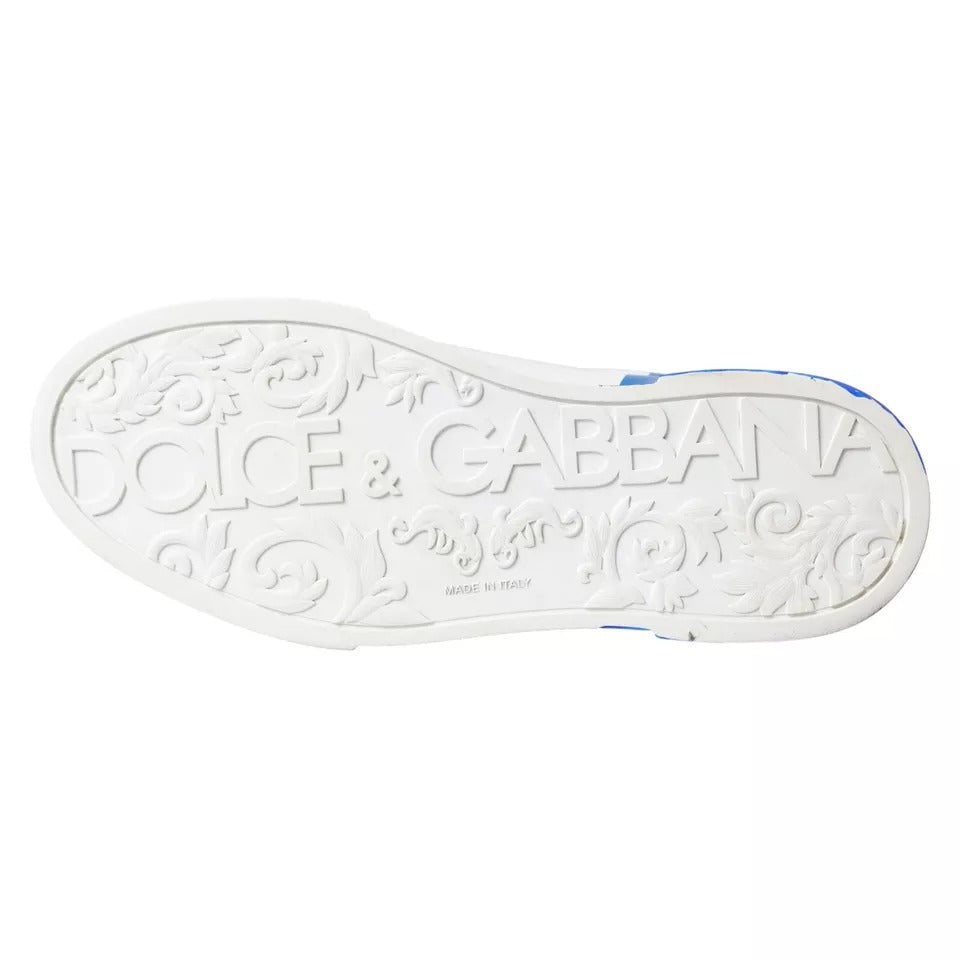 Zapatillas bajas con logo de cuero azul y blanco de Dolce &amp; Gabbana