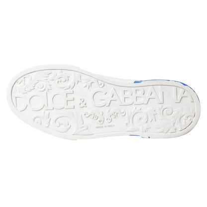 Zapatillas bajas con logo de cuero azul y blanco de Dolce &amp; Gabbana