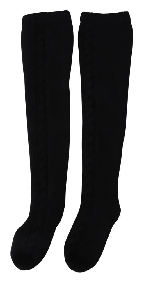 Calcetines largos de mujer de punto de lana de becerro en color negro de Dolce &amp; Gabbana