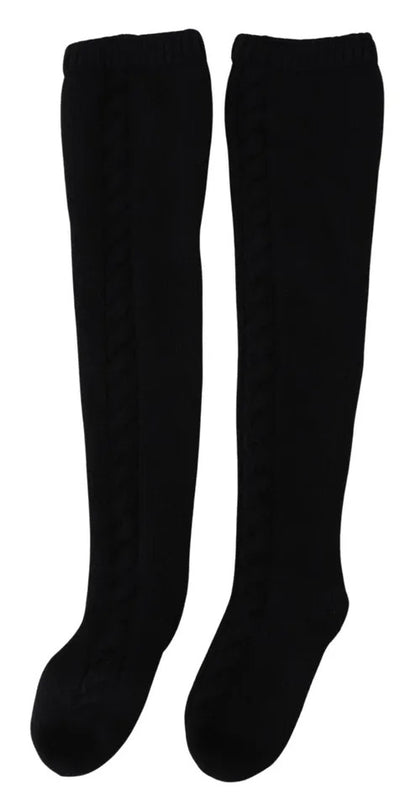 Calcetines largos de mujer de punto de lana de becerro en color negro de Dolce &amp; Gabbana
