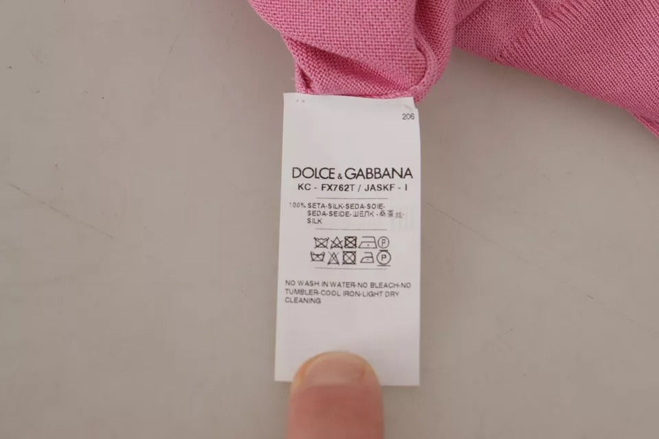 Dolce & Gabbana Pink 100% Silk Button Down Cardigan Sweater