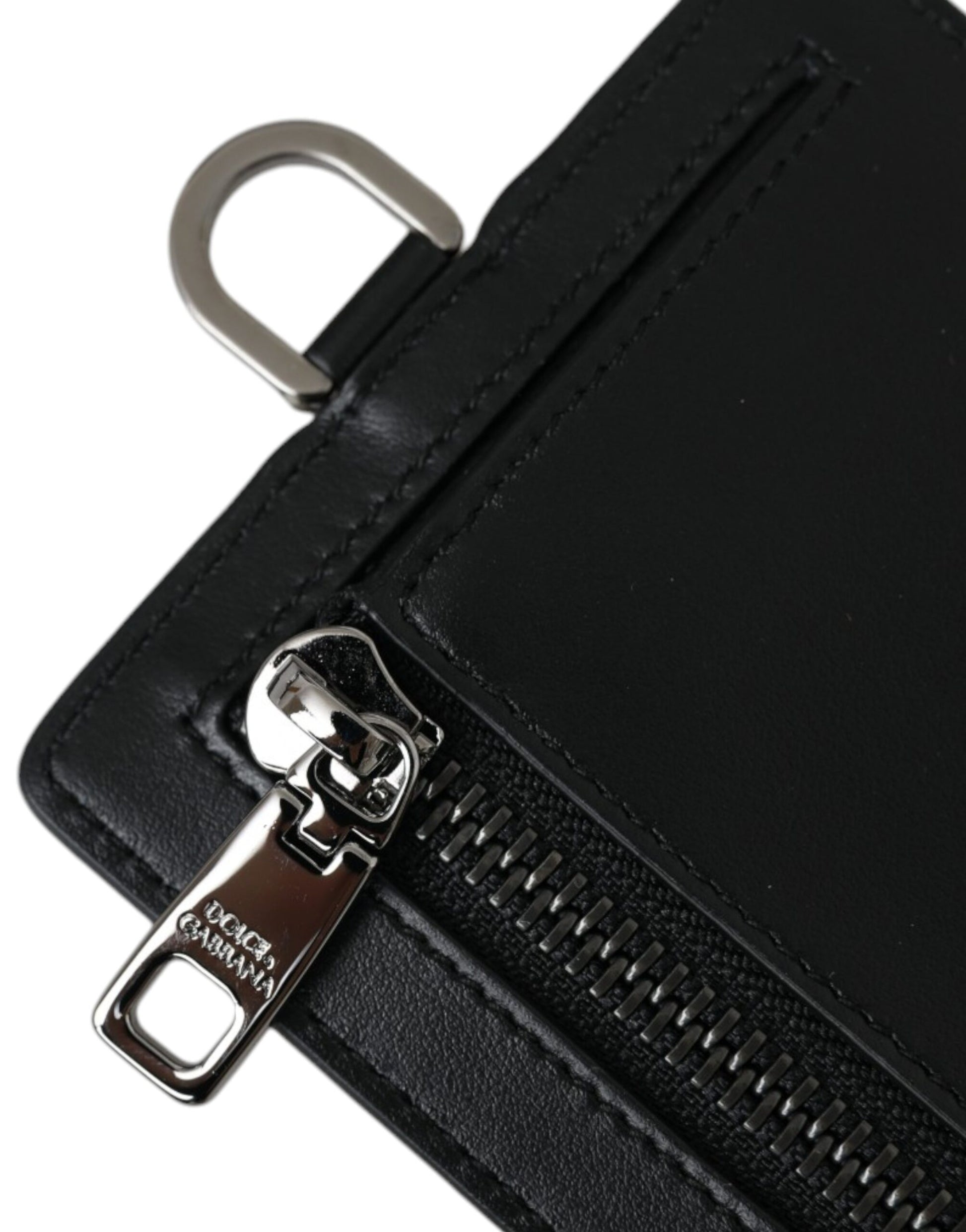 Cartera para hombre con tarjetero y logotipo en piel de becerro negra con cordón