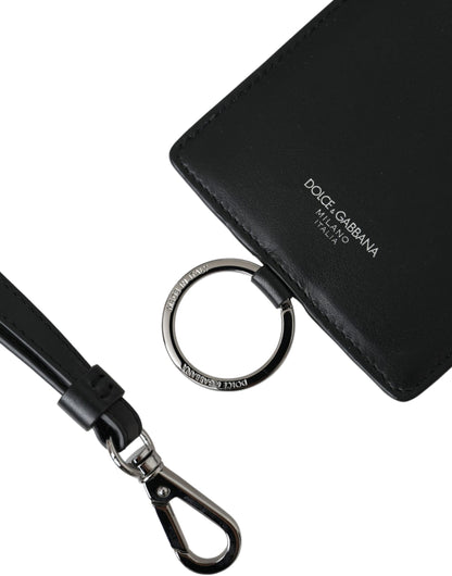Cartera para hombre con tarjetero y logotipo en piel de becerro negra con cordón