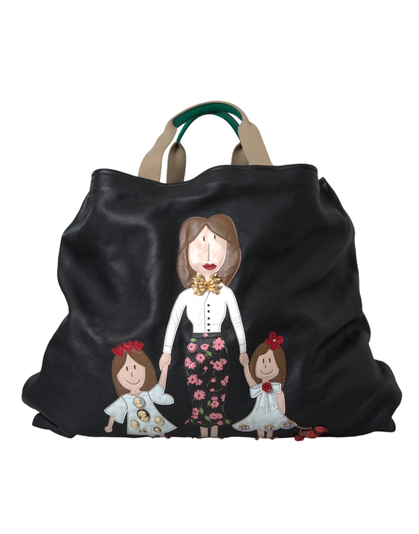 Bolso de compras de cuero negro con parche #DGFamily