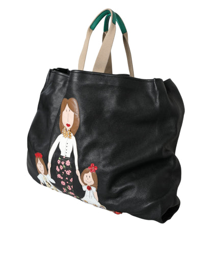 Bolso de compras de cuero negro con parche #DGFamily