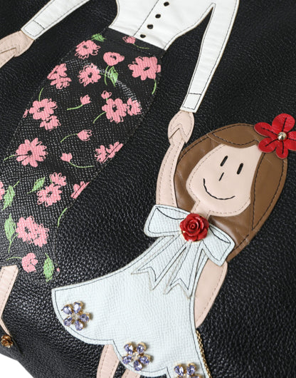 Bolso de compras de cuero negro con parche #DGFamily