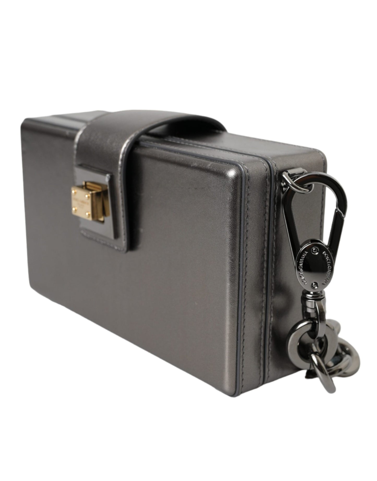 Metallic Gray Calfskin Leather DG BOX Shoulder Bag