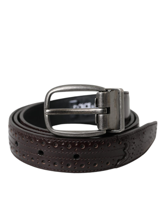 Cinturón de piel perforada con hebilla de metal en marrón oscuro de Dolce & Gabbana para hombre