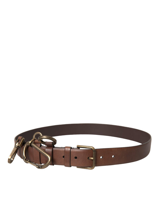 Cinturón con hebilla de metal dorado y piel de becerro marrón de Dolce & Gabbana para hombre