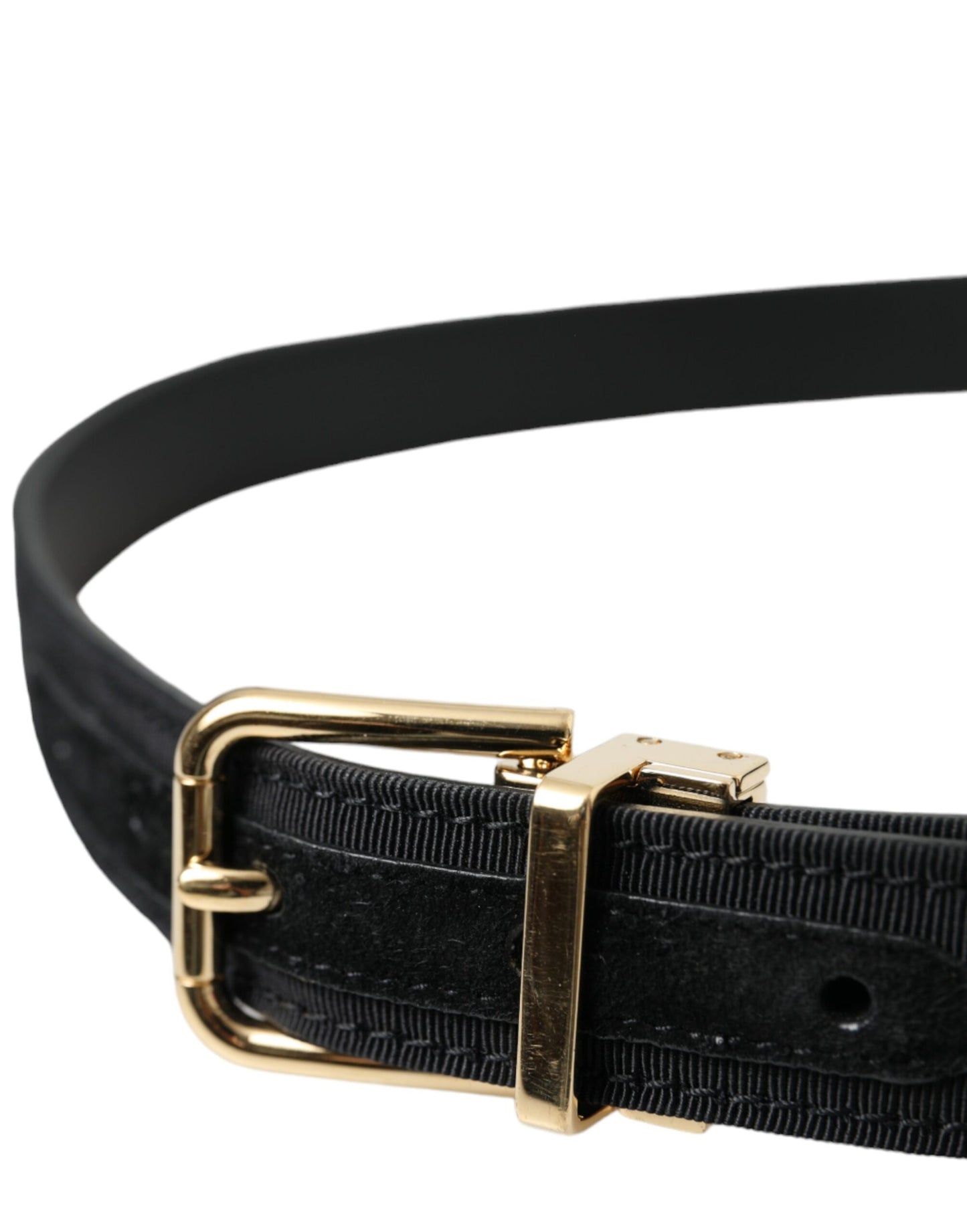 Cinturón con hebilla de metal dorado y grosgrain negro de Dolce &amp; Gabbana para hombre