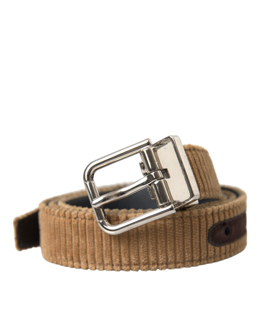 Cinturón con hebilla de metal plateado y terciopelo marrón de Dolce & Gabbana para hombre