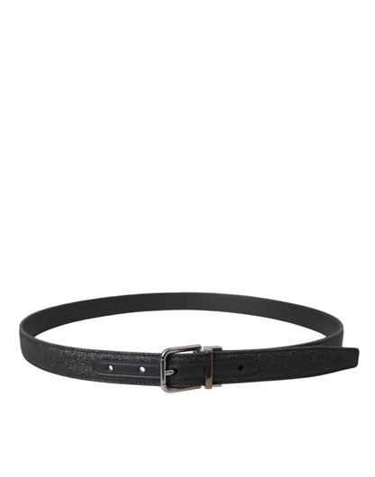 Dolce & Gabbana Black Glittered Leather Silver Buckle Belt