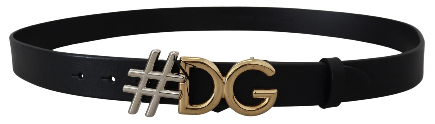 Cinturón con hebilla metálica con logotipo DG de cuero negro de Dolce &amp; Gabbana