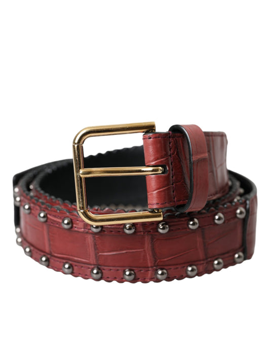 Cinturón con hebilla de metal con tachuelas y piel de cocodrilo marrón de Dolce & Gabbana