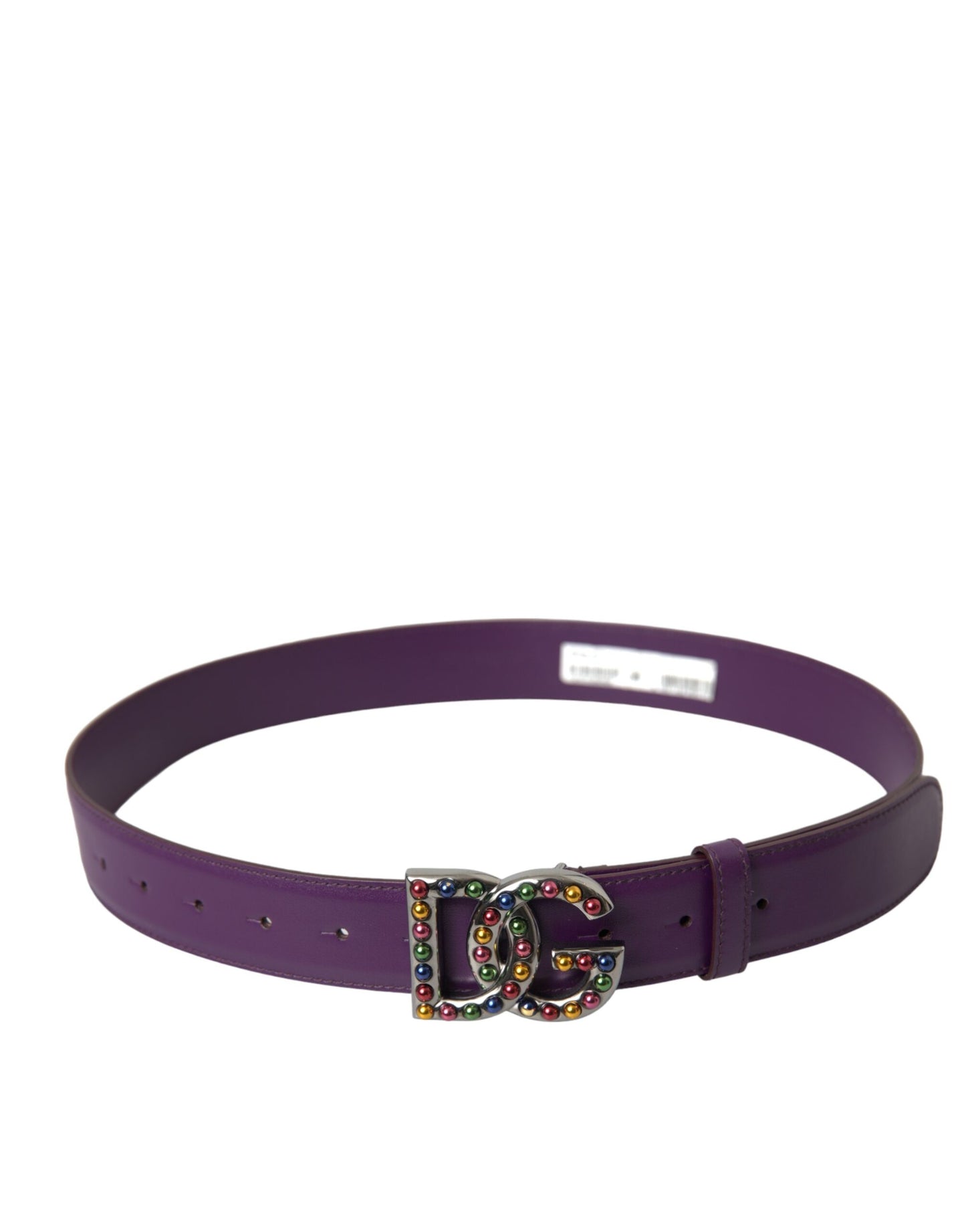 Cinturón con hebilla de metal y tachuelas con logotipo DG de cuero morado de Dolce &amp; Gabbana