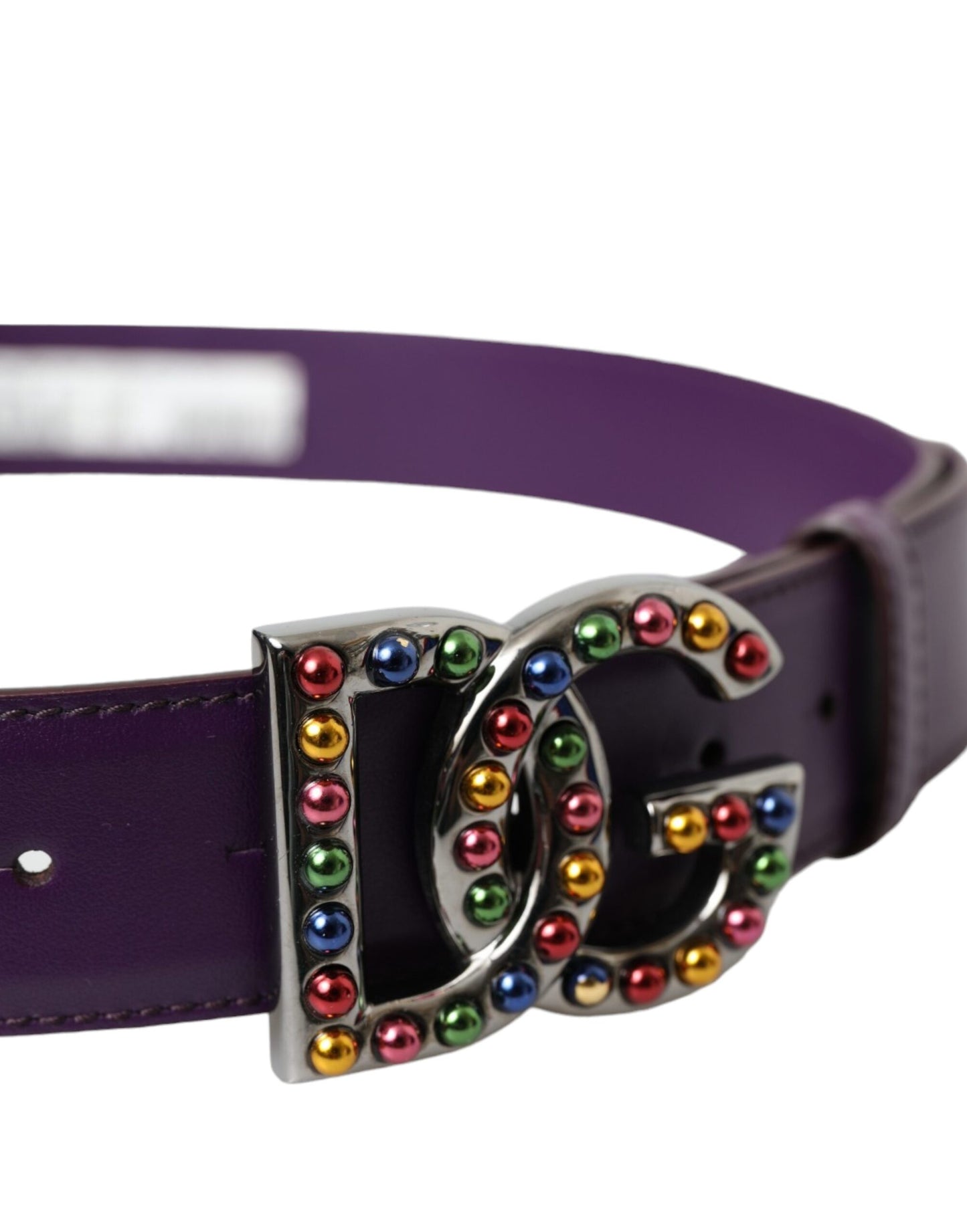 Cinturón con hebilla de metal y tachuelas con logotipo DG de cuero morado de Dolce &amp; Gabbana