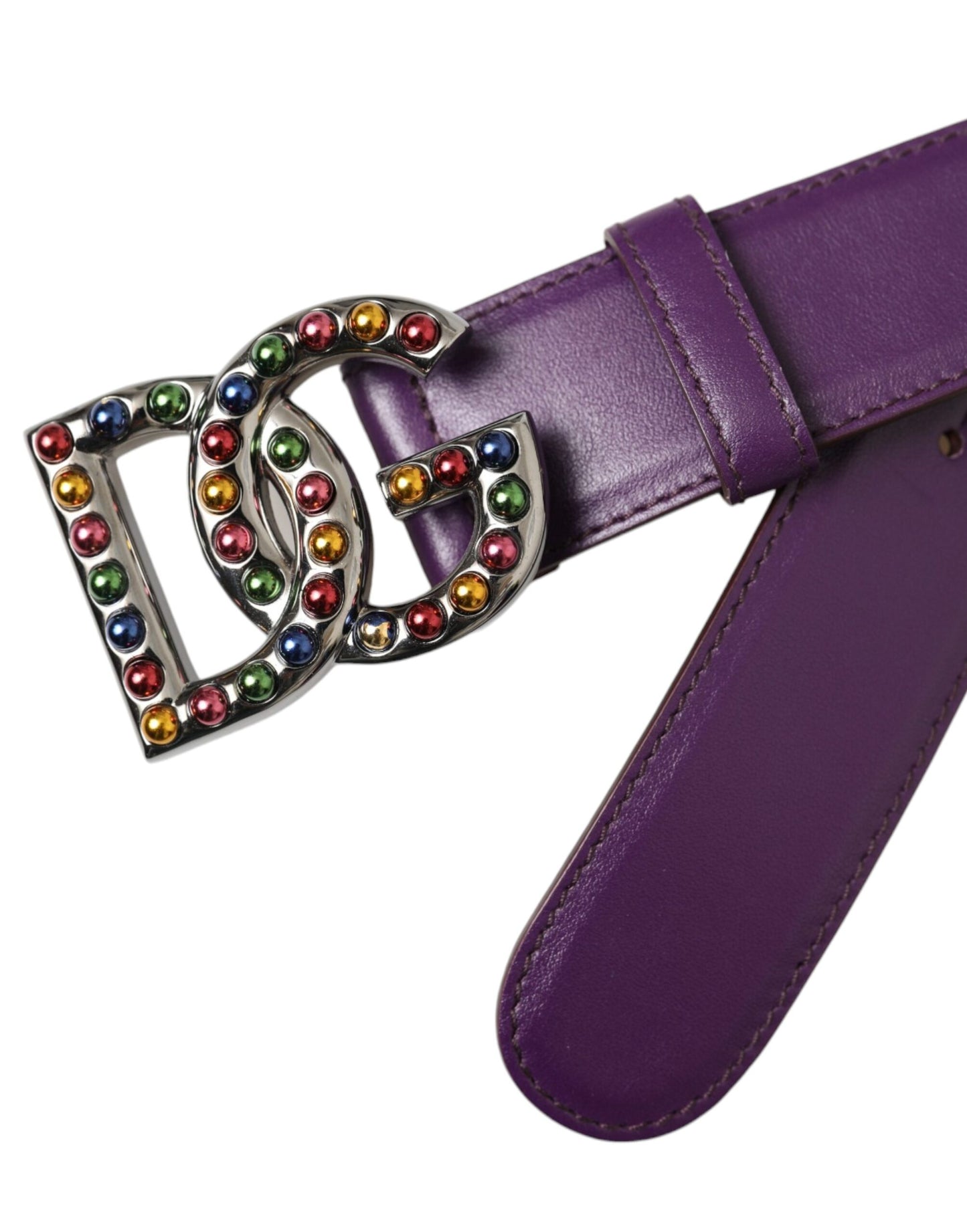 Cinturón con hebilla de metal y tachuelas con logotipo DG de cuero morado de Dolce &amp; Gabbana