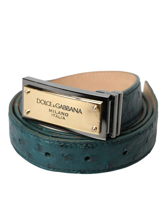 Cinturón de cuero verde con hebilla grabada con logotipo dorado de Dolce &amp; Gabbana