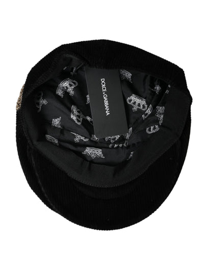 Gorra de pana negra con corona y diseño de repartidor de periódicos Dolce &amp; Gabbana para hombre