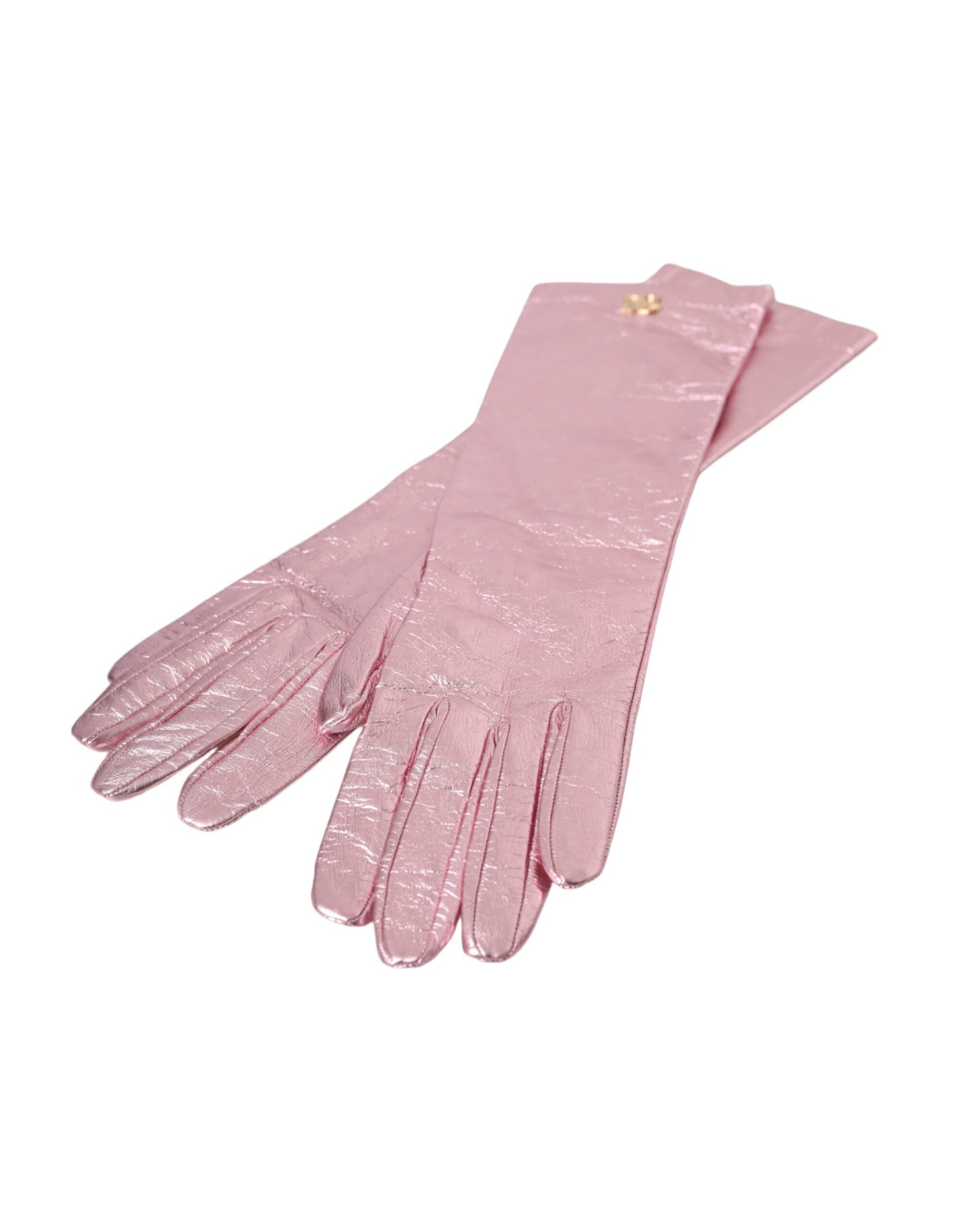 Guantes hasta la mitad del brazo con logotipo laminado en color rosa de Dolce &amp; Gabbana