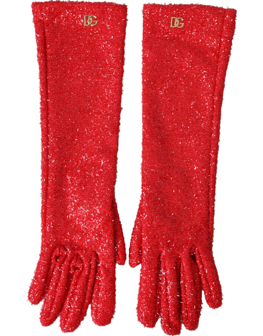 Guantes de media manga con diseño de fantasía de lúrex rojo de Dolce &amp; Gabbana