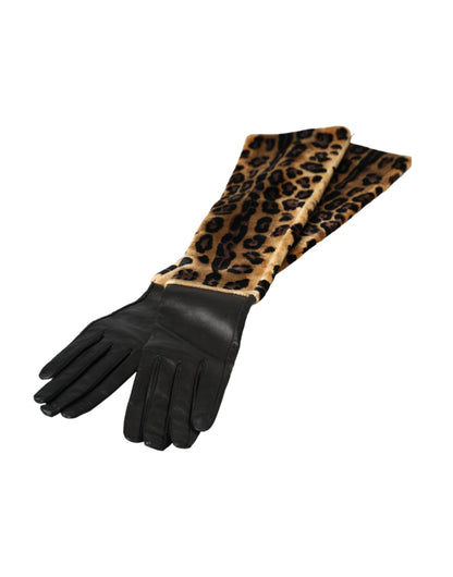 Guantes hasta el codo de piel de leopardo marrón y negro de Dolce &amp; Gabbana