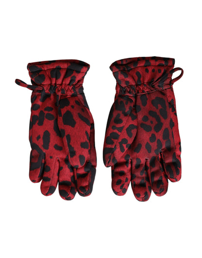 Guantes hasta la muñeca con logo de leopardo rojo de Dolce &amp; Gabbana