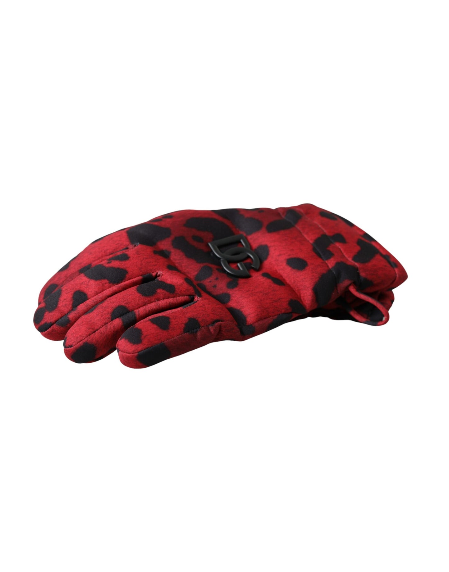 Guantes hasta la muñeca con logo de leopardo rojo de Dolce &amp; Gabbana