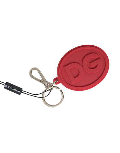 Red Rubber DG Logo Silver Brass Metal Keyring Keychain