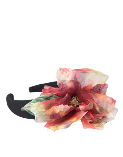 Dolce &amp; Gabbana Tiara Negra Floral De Seda Rosa Rosa Diadema Diadema Para Mujer