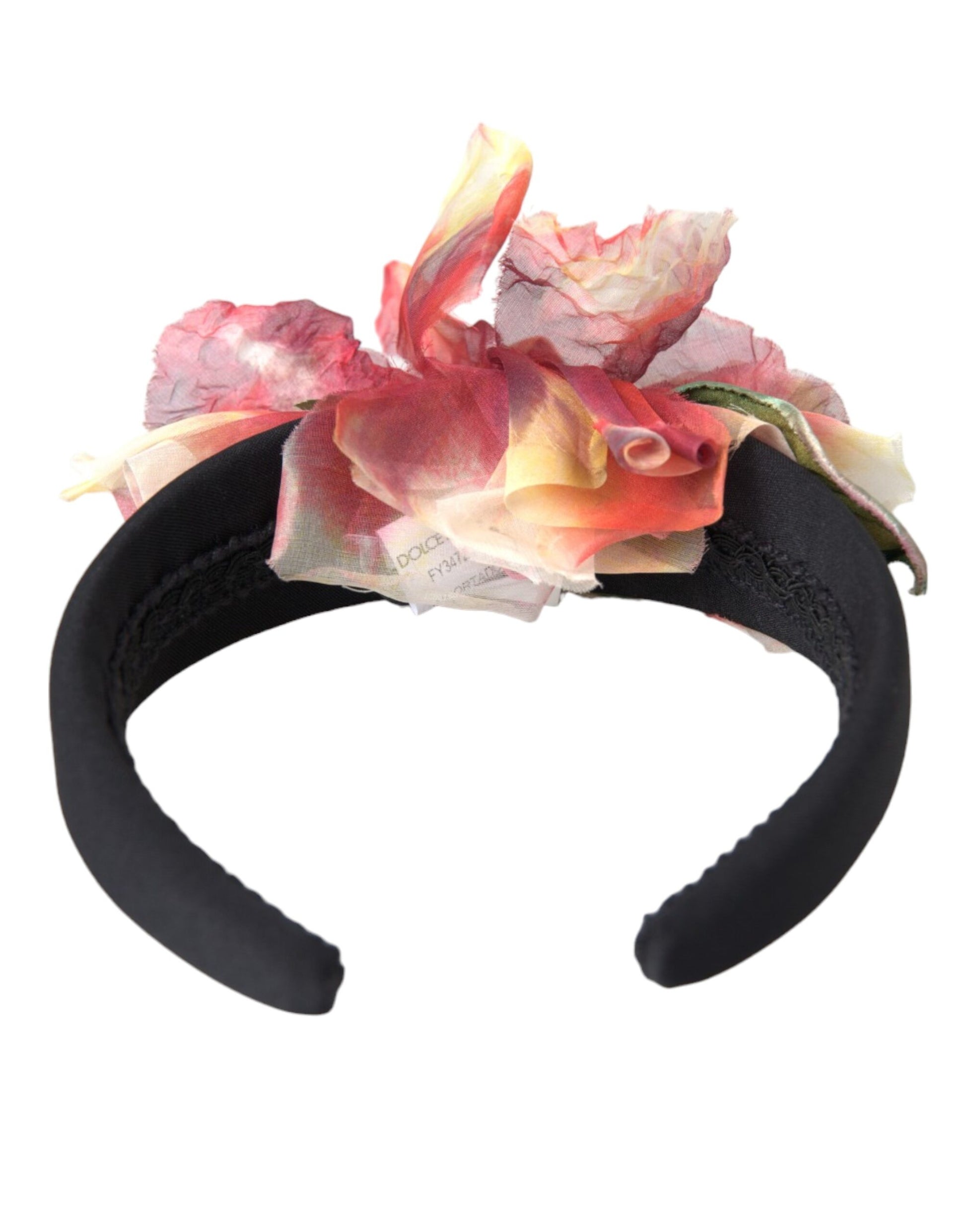 Dolce &amp; Gabbana Tiara Negra Floral De Seda Rosa Rosa Diadema Diadema Para Mujer