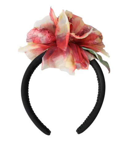 Dolce &amp; Gabbana Tiara Negra Floral De Seda Rosa Rosa Diadema Diadema Para Mujer