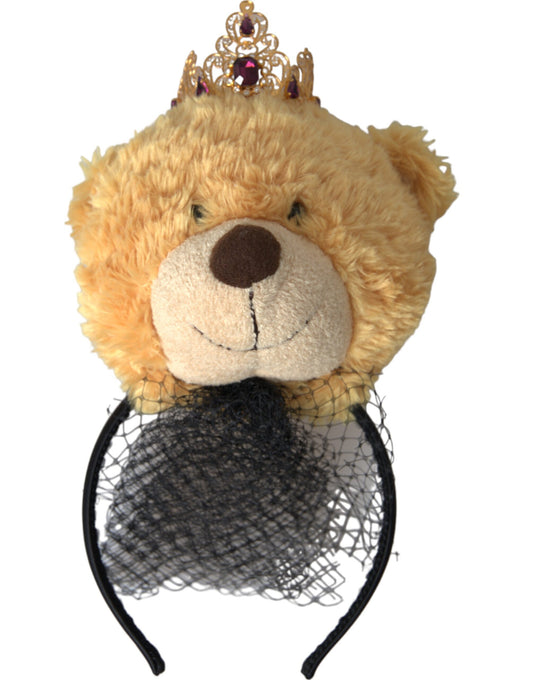 Brown Teddy Bear Gold Crystal Crown Hair Band Diadem