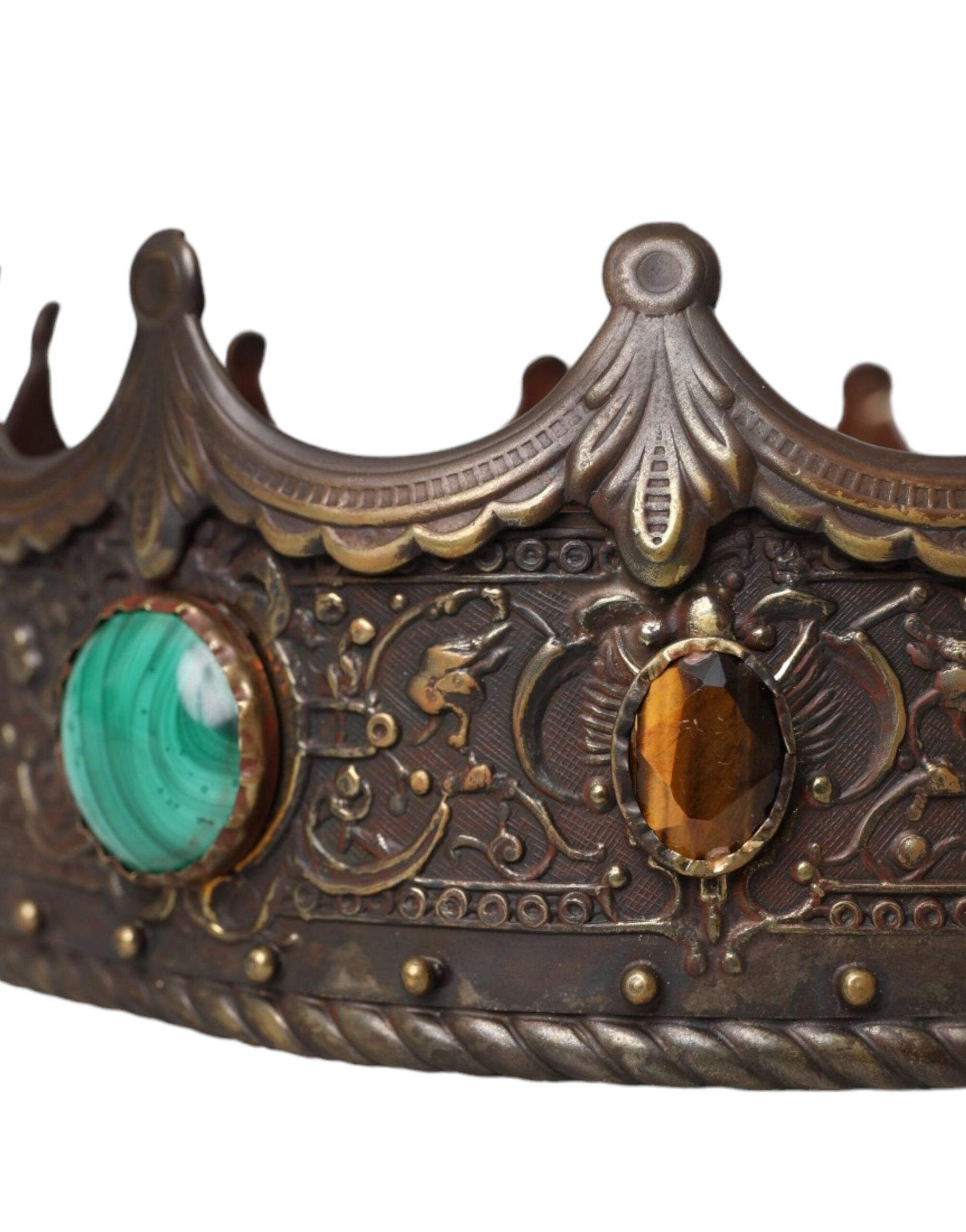 Dolce & Gabbana Bronze Brass Multicolor Crystal Crown Tiara Hat