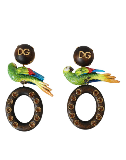 Pendientes de latón con adornos de cristal y madera de loro multicolor de Dolce &amp; Gabbana