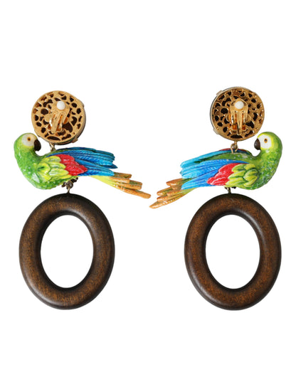 Pendientes de latón con adornos de cristal y madera de loro multicolor de Dolce &amp; Gabbana