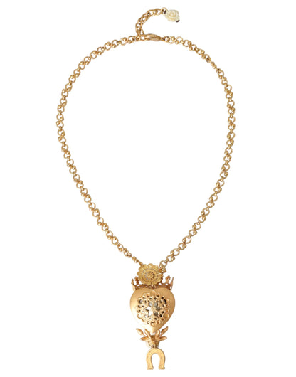 Collar con dije de cristal y corazón sagrado en cadena de latón dorado de Dolce &amp; Gabbana