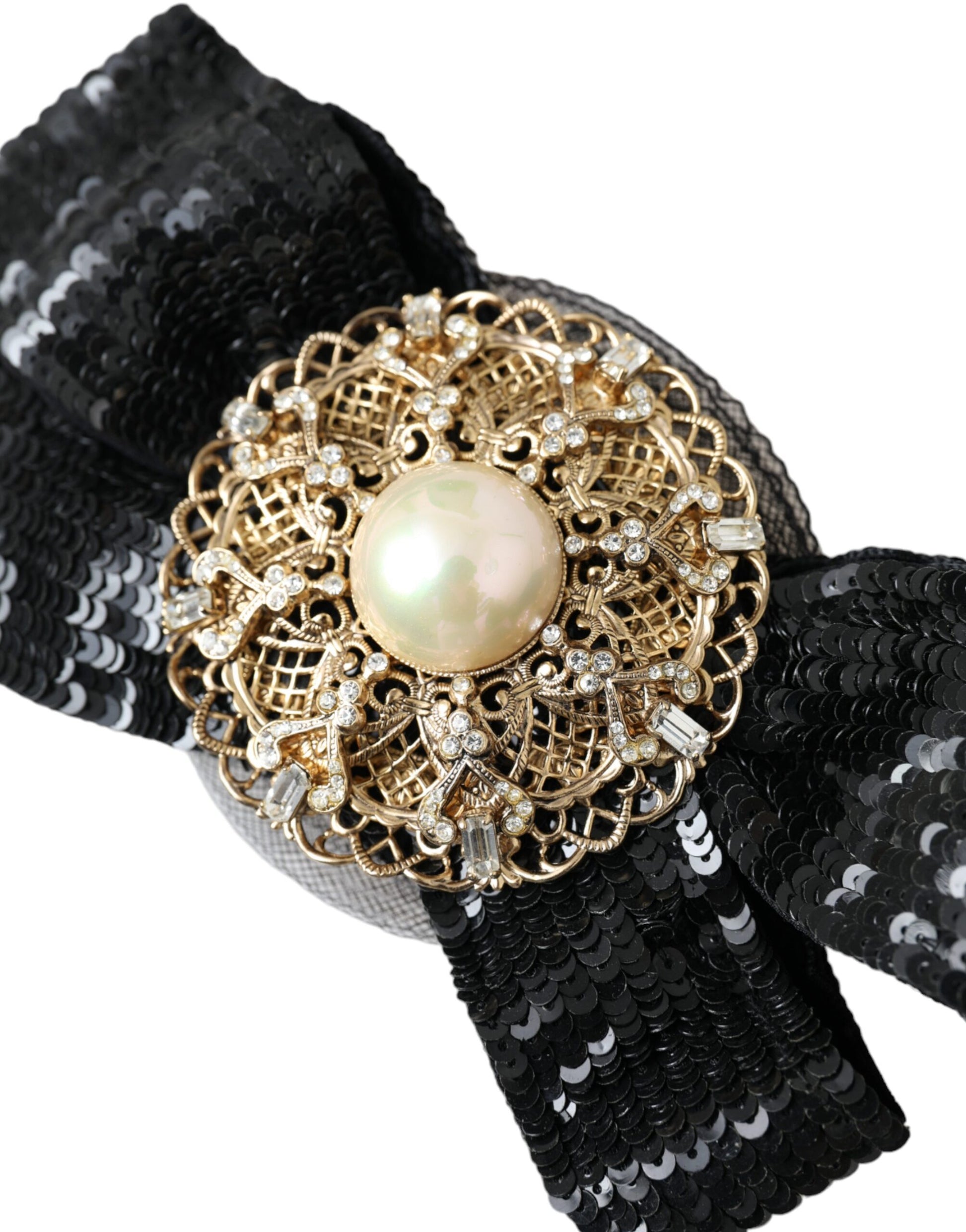 Dolce & Gabbana Black Sequin Pearl Handmade Brooch Hair Pin