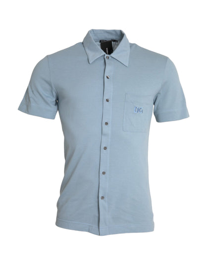 Camiseta polo de algodón con cuello y logotipo azul claro de Dolce &amp; Gabbana