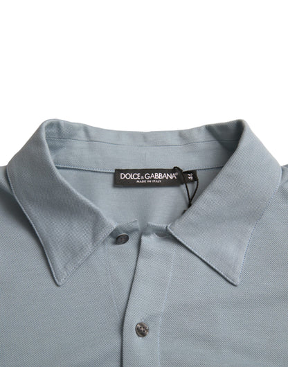 Camiseta polo de algodón con cuello y logotipo azul claro de Dolce &amp; Gabbana