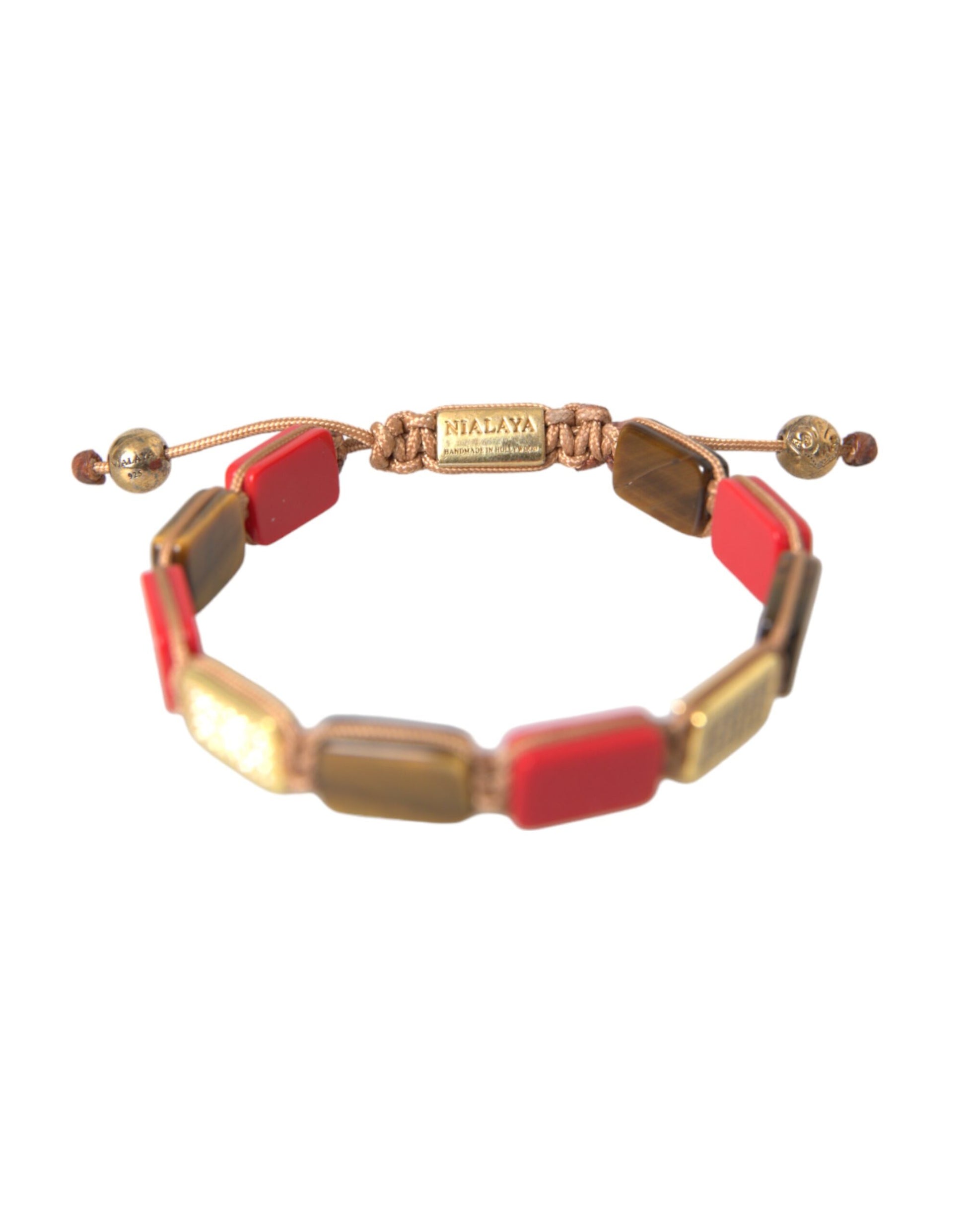 Pulsera Nialaya CZ de ojo de tigre y coral rojo en plata 925 para hombre