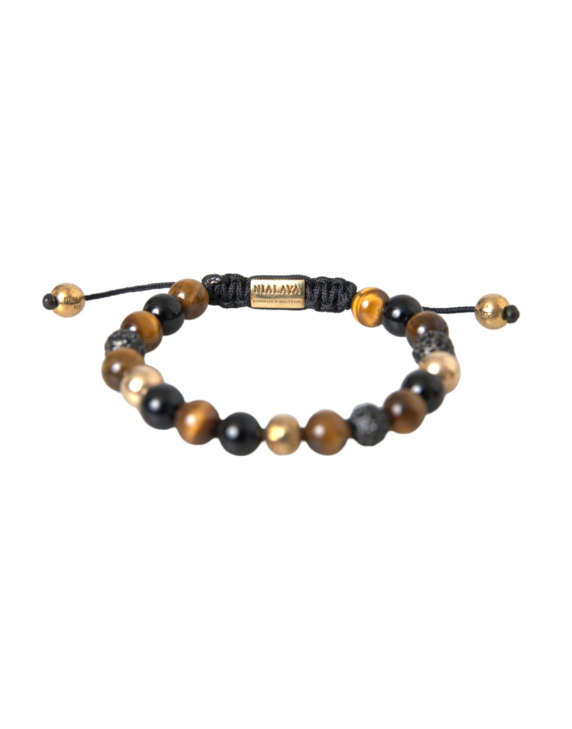 Pulsera de cobre con cuentas de piedra de ojo de tigre y bola de circonita cúbica Nialaya para hombre