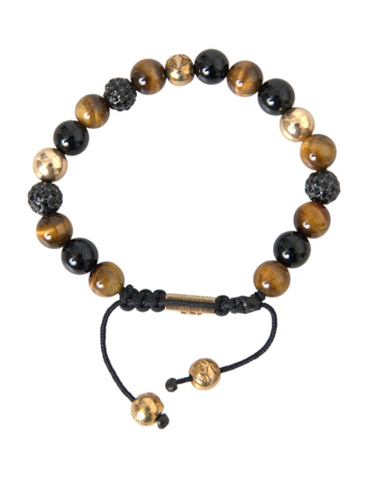 Pulsera de cobre con cuentas de piedra de ojo de tigre y bola de circonita cúbica Nialaya para hombre