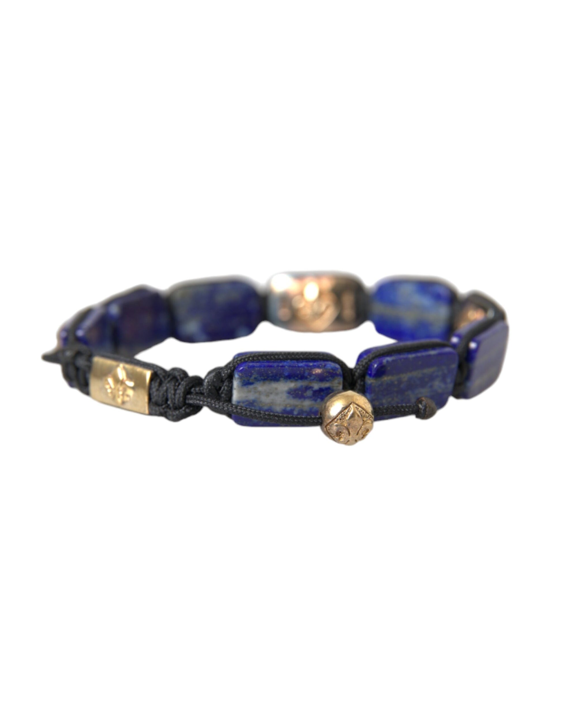 Pulsera Nialaya de cuentas planas de lapislázuli azul y circonita cúbica blanca 925 para hombre