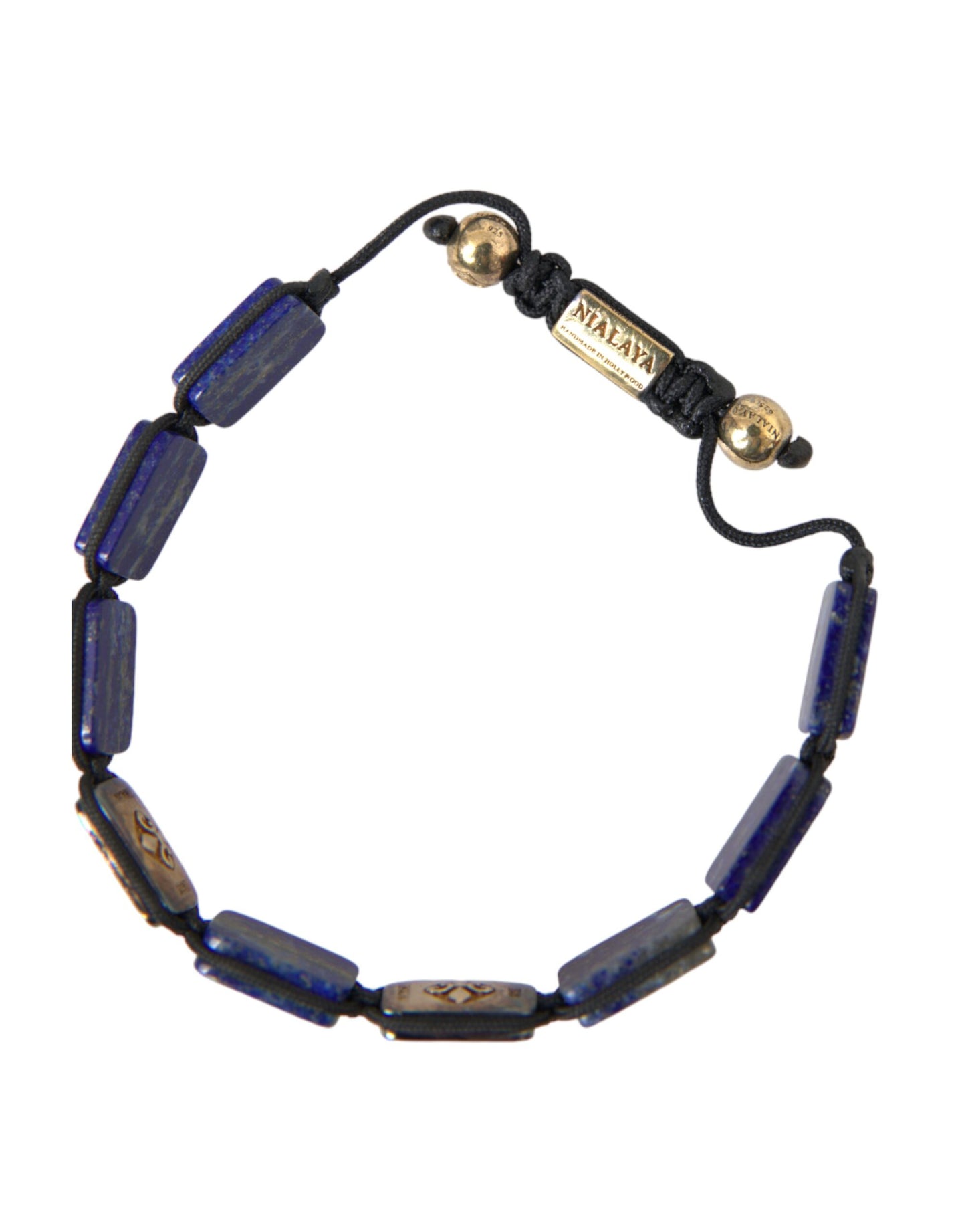 Pulsera Nialaya de cuentas planas de lapislázuli azul y circonita cúbica blanca 925 para hombre