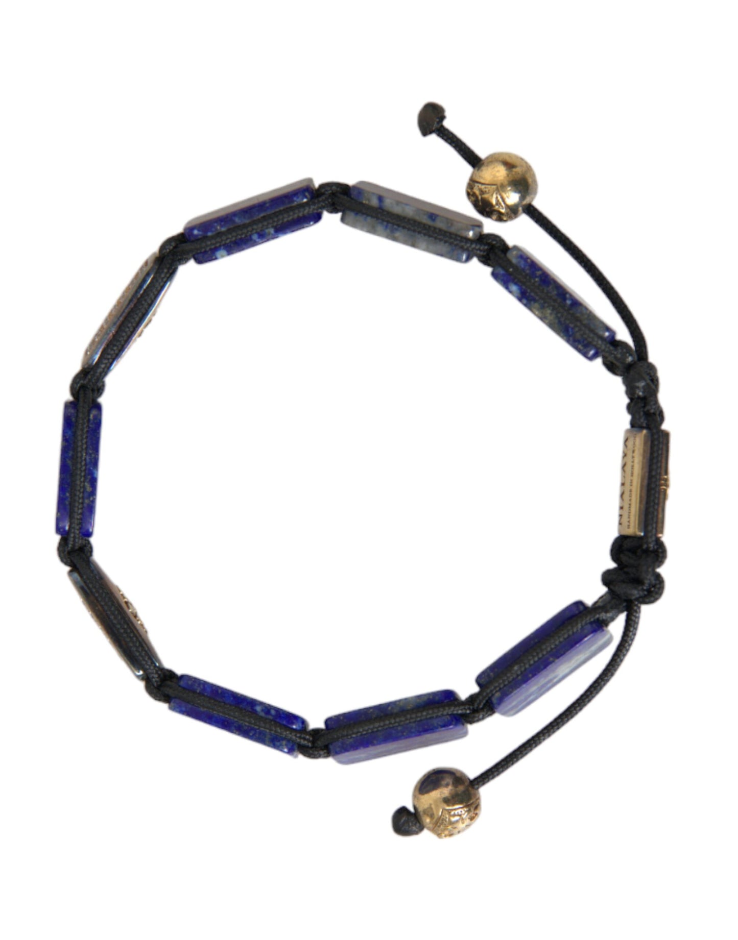 Pulsera Nialaya de cuentas planas de lapislázuli azul y circonita cúbica blanca 925 para hombre