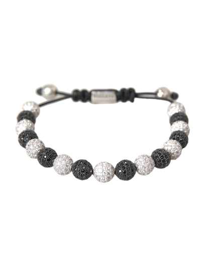 Pulsera de cuentas blancas y negras con bola de cristal CZ de Nialaya