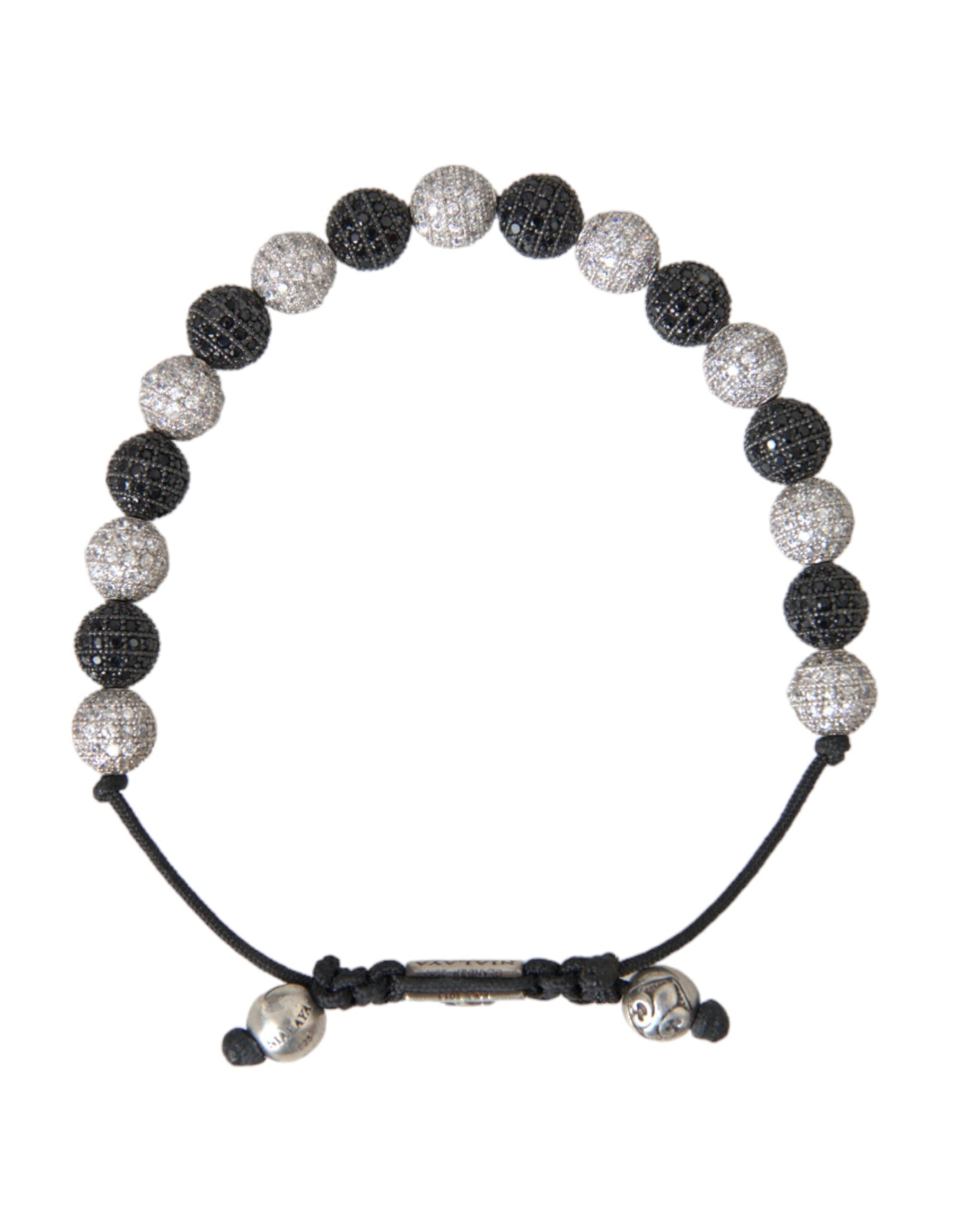 Pulsera de cuentas blancas y negras con bola de cristal CZ de Nialaya