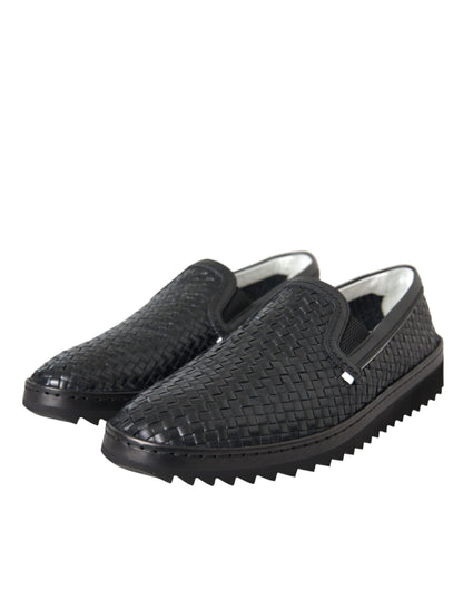 Mocasines de piel de búfalo tejida en negro de Dolce &amp; Gabbana para hombre