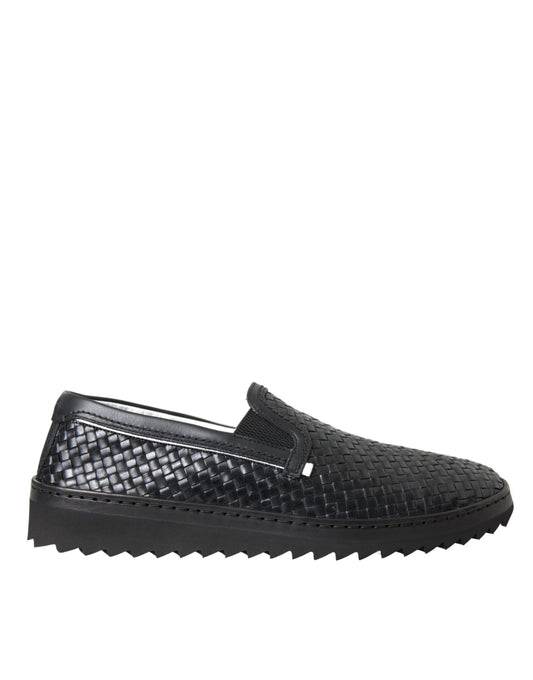 Mocasines de piel de búfalo tejida en negro de Dolce &amp; Gabbana para hombre